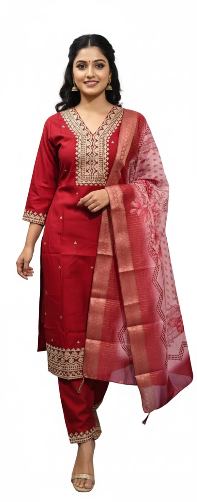 "Teal Elegance: Silver Embroidered Kurti Set with Dupatta"