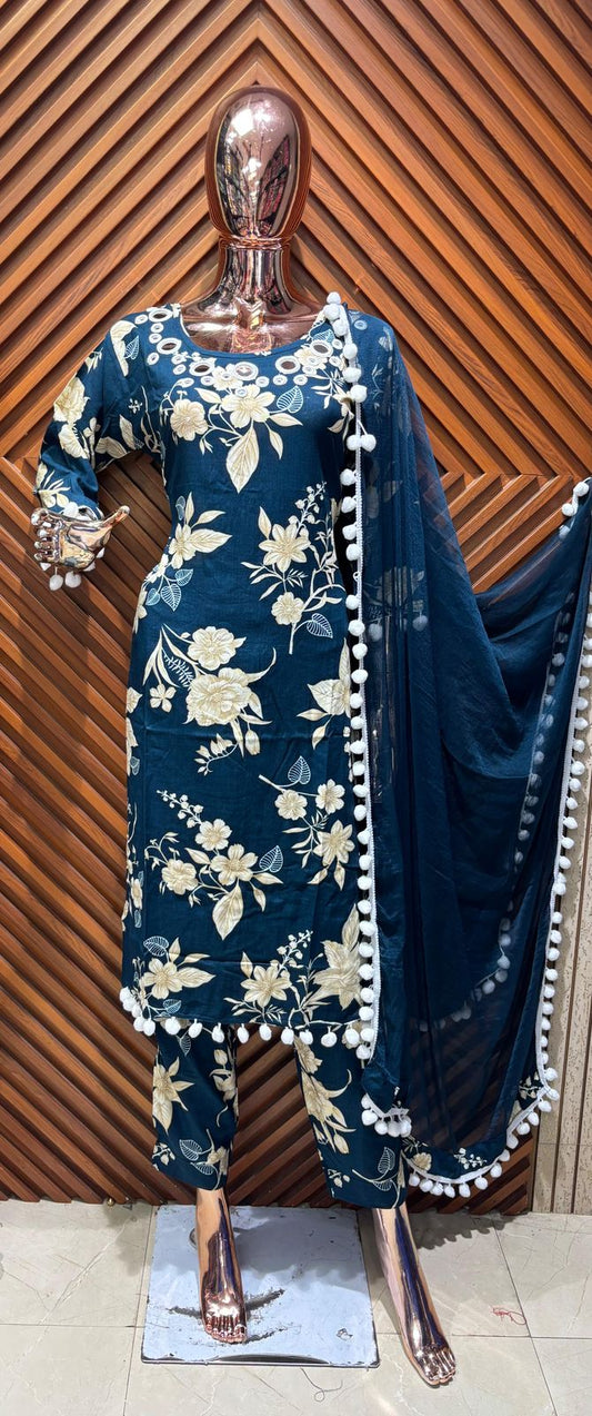 Floral Elegance: Kurti Set with Dupatta"*
